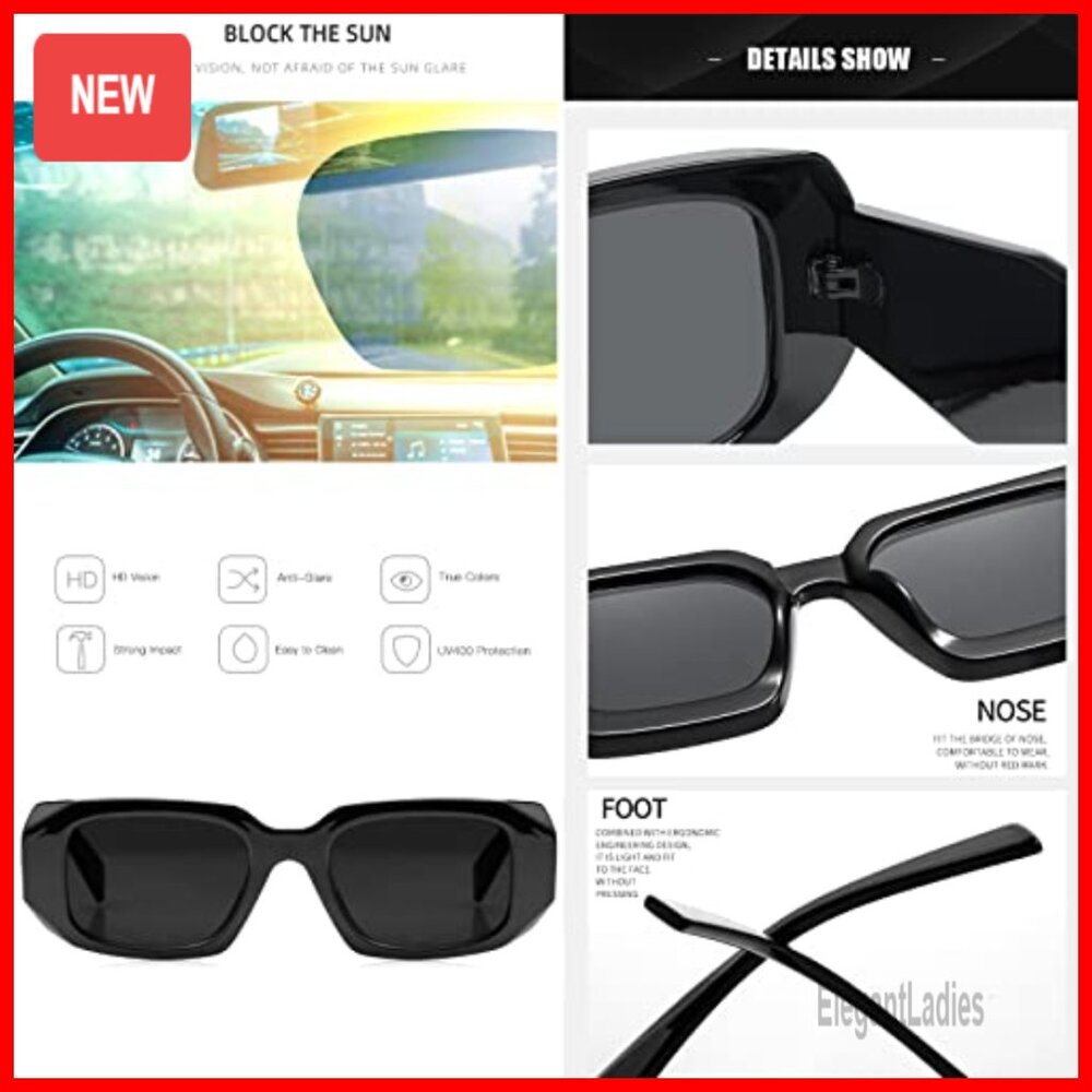 Vintage Rectangular Sunglasses Uv400 Protection P… - image 3